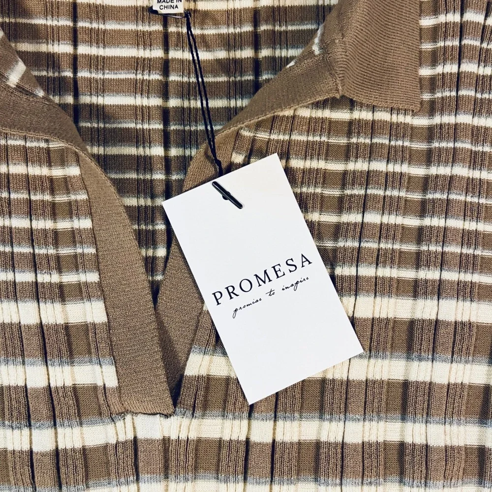 Promesa Polo Shirt Dress Womens M Brown Knit Ribbed Preppy Tennis Casual Y2K Mod